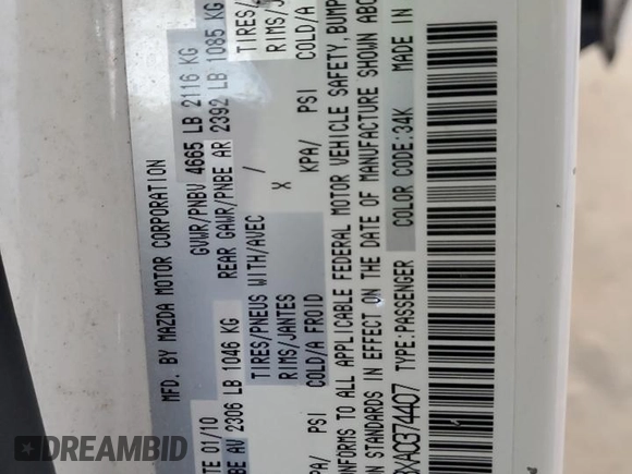 2010 Mazda 5 Sport with VIN JM1CR2W3XA0374407, listed as a Copart auction lot 61870014 with 196,210 mi miles and Salvage Title. Bid and sale history available at DreamBid. Image 15.