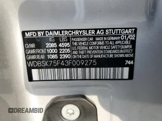 2003 Mercedes-Benz SL 500 z VIN WDBSK75F43F009275, wystawiony jako Copart lot #52412035 z przebiegiem Nie podano mil oraz Szkoda całkowita • Salvage title. Historia ofert i sprzedaży dostępna na DreamBid. Obrazek 14.