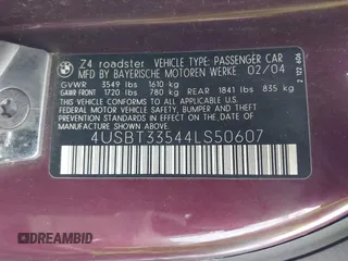 2004 BMW Z4 2.5i with VIN 4USBT33544LS50607, listed as a IAAI auction lot 42055929 with 156,585 mi miles and . Bid and sale history available at DreamBid. Image 9.