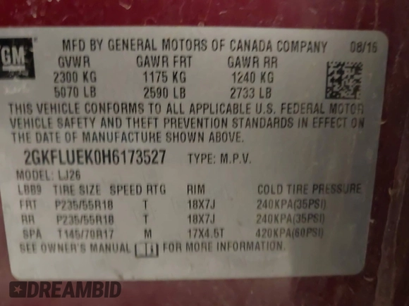 2017 GMC Terrain SLT with VIN 2GKFLUEK0H6173527, listed as a IAAI auction lot 41238590 with 93,776 mi miles. Bid and sale history available at carsss.com. Image 9.