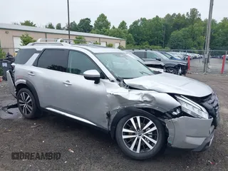 2024 Nissan Pathfinder Platinum with VIN 5N1DR3DJXRC298866, listed as a IAAI auction lot 42607262 with 4,683 mi miles and . Bid and sale history available at DreamBid. Image 1.