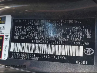 2008 Toyota Avalon XL z VIN 4T1BK36B48U318961, wystawiony jako IAAI lot #39317874 z przebiegiem 334 707 mil mil oraz . Historia ofert i sprzedaży dostępna na DreamBid. Obrazek 9.