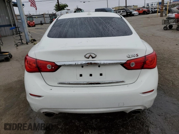 2015 Infiniti Q50 Sport with VIN JN1BV7AP4FM346670, listed as a Copart auction lot 54694985 with 76,347 mi miles and Salvage title. Bid and sale history available at DreamBid. Image 6.