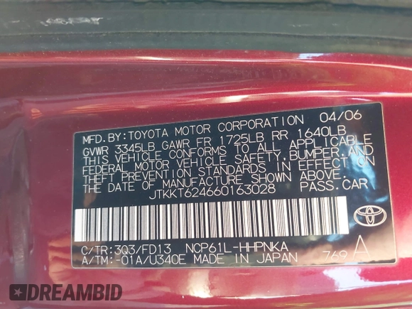 2006 Scion xA z VIN JTKKT624660163028, wystawiony jako IAAI lot #42100046 z przebiegiem 211 118 mil mil oraz . Historia ofert i sprzedaży dostępna na DreamBid. Obrazek 9.