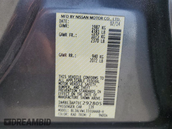 2014 Nissan Altima S с VIN 1N4BL3AP7EC292805, выставлен на аукционе Copart как лот 42700545 с пробегом 109 166 миль миль и Списание • Salvage title. История ставок и продаж доступна на DreamBid. Изображение 12.