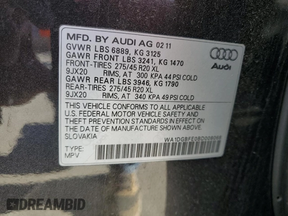 2011 Audi Q7 3.0T S line Prestige with VIN WA1DGBFE0BD008066, listed as a Copart auction lot 80374164 with 96,676 mi miles and Clean Title. Bid and sale history available at carsss.com. Image 12.