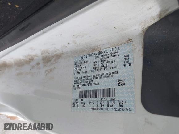 2003 Ford F-150 XL with VIN 1FTRX18L73NB72735, listed as a IAAI auction lot 42016567 with 0 mi miles. Bid and sale history available at carsss.com. Image 9.