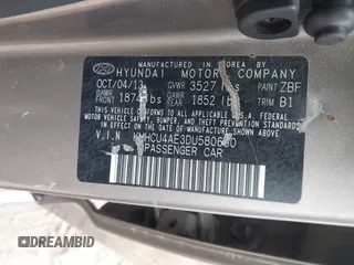 2013 Hyundai Accent GLS z VIN KMHCU4AE3DU580650, wystawiony jako IAAI lot #42479723 z przebiegiem 94 416 mil mil oraz . Historia ofert i sprzedaży dostępna na DreamBid. Obrazek 9.