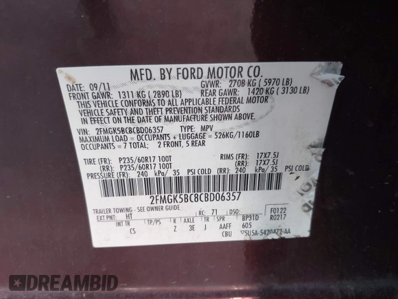 2012 Ford Flex SE z VIN 2FMGK5BC8CBD06357, wystawiony jako IAAI lot #42334432 z przebiegiem Nie podano mil oraz . Historia ofert i sprzedaży dostępna na DreamBid. Obrazek 9.
