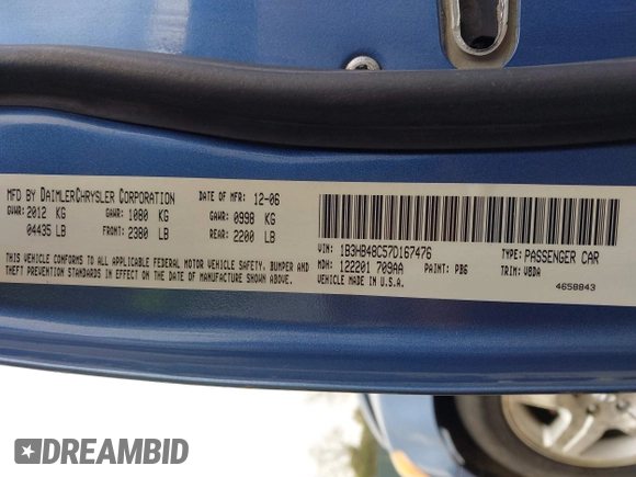 2007 Dodge Caliber SXT with VIN 1B3HB48C57D167476, listed as a IAAI auction lot 41676564 with 239,597 mi miles and . Bid and sale history available at DreamBid. Image 9.