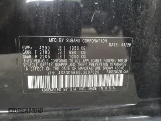 2020 Subaru Impreza with VIN 4S3GKAB60L3607020, listed as a Copart auction lot 54340725 with 34,754 mi miles and Salvage title. Bid and sale history available at DreamBid. Image 13.