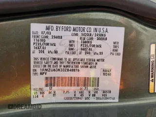 2003 Ford Explorer XLT z VIN 1FMZU63K33ZB48876, wystawiony jako Copart lot #53978745 z przebiegiem 155 201 mil mil oraz Szkody całkowita. Historia ofert i sprzedaży dostępna na DreamBid. Obrazek 13.