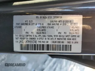 2021 Mazda 6 Sport with VIN JM1GL1UM7M1610745, listed as a Copart auction lot 88532305 with 61,325 mi miles and Salvage Title. Bid and sale history available at carsss.com. Image 12.