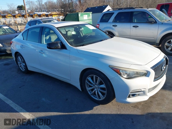2014 Infiniti Q50 Hybrid Sport with VIN JN1AV7AP5EM690406, listed as a IAAI auction lot 41306387 with 143,309 mi miles and . Bid and sale history available at DreamBid. Image 1.