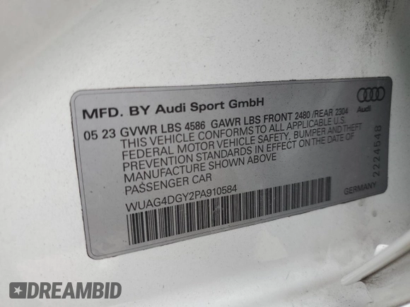2023 Audi RS 3 z VIN WUAG4DGY2PA910584, wystawiony jako Copart lot #53393745 z przebiegiem 5 411 mil mil oraz Szkoda całkowita • Salvage title. Historia ofert i sprzedaży dostępna na DreamBid. Obrazek 14.