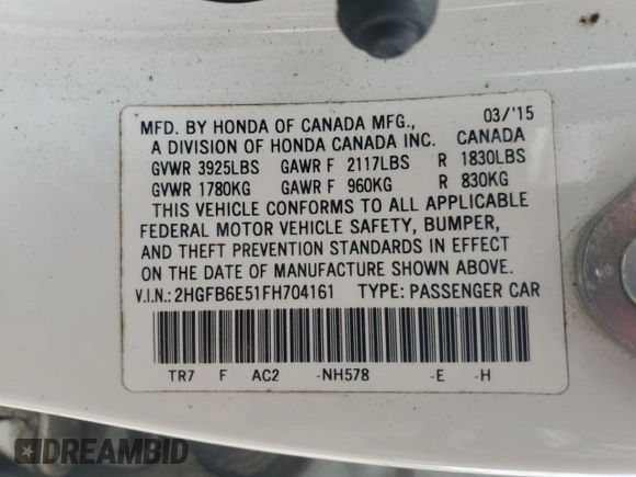 2015 Honda Civic Sedan Si with VIN 2HGFB6E51FH704161, listed as a Copart auction lot 51771305 with 184,558 mi miles and Non Repairable. Bid and sale history available at carsss.com. Image 13.