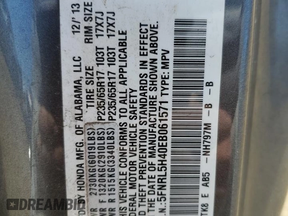 2014 Honda Odyssey EX z VIN 5FNRL5H40EB061571, wystawiony jako Copart lot #58437235 z przebiegiem 59 954 mil mil oraz Szkoda całkowita • Salvage title. Historia ofert i sprzedaży dostępna na DreamBid. Obrazek 14.