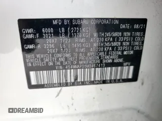 2021 Subaru Ascent Limited with VIN 4S4WMAPD5M3467413, listed as a Copart auction lot 57269175 with 51,565 mi miles and Salvage title. Bid and sale history available at DreamBid. Image 14.