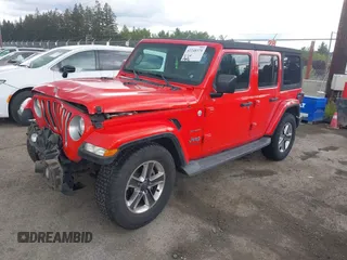 2018 Jeep Wrangler Unlimited Sahara with VIN 1C4HJXEG1JW310817, listed as a IAAI auction lot 42248374 with 64,516 mi miles and . Bid and sale history available at DreamBid. Image 18.