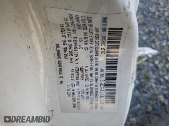 2013 Mazda CX-9 Touring z VIN JM3TB3CV1D0402512, wystawiony jako Copart lot #54436745 z przebiegiem Nie podano mil oraz Szkoda całkowita • Salvage title. Historia ofert i sprzedaży dostępna na DreamBid. Obrazek 14.