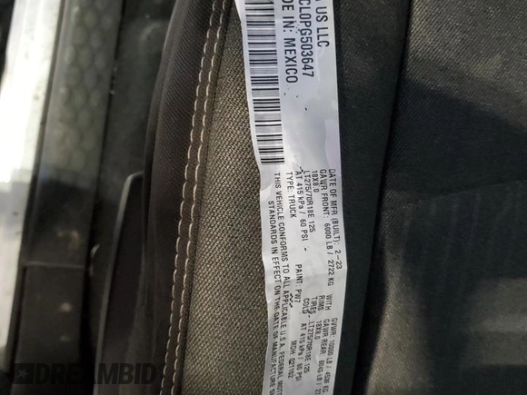 2023 Ram 2500 Tradesman with VIN 3C6UR5CL0PG503647, listed as a Copart auction lot 53709395 with 63,429 mi miles and Salvage title. Bid and sale history available at DreamBid. Image 12.