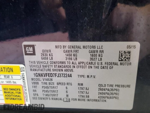 2015 Chevrolet Traverse LS z VIN 1GNKVFED7FJ372244, wystawiony jako Copart lot #56915315 z przebiegiem 78 677 mil mil oraz Szkoda całkowita • Salvage title. Historia ofert i sprzedaży dostępna na DreamBid. Obrazek 14.