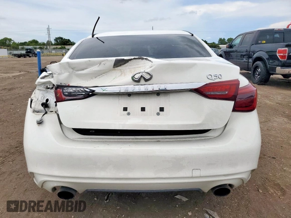 2020 Infiniti Q50 Luxe with VIN JN1EV7AP4LM206174, listed as a Copart auction lot 62498325 with 58,993 mi miles and Salvage title. Bid and sale history available at DreamBid. Image 6.