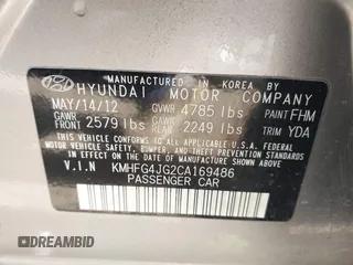 2012 Hyundai Azera с VIN KMHFG4JG2CA169486, выставлен на аукционе IAAI как лот 41719929 с пробегом 166 496 миль миль и . История ставок и продаж доступна на DreamBid. Изображение 9.