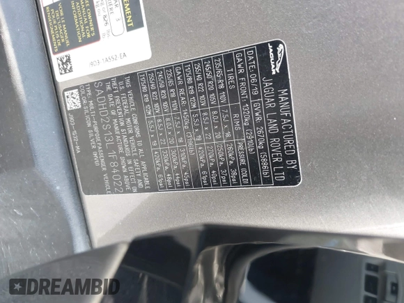 2020 Jaguar I-Pace HSE с VIN SADHD2S13L1F84022, выставлен на аукционе IAAI как лот 42212391 с пробегом 18 018 миль миль и . История ставок и продаж доступна на DreamBid. Изображение 9.
