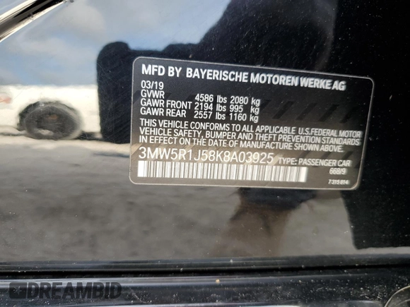 2019 BMW 3 Series 330i with VIN 3MW5R1J58K8A03925, listed as a Copart auction lot 73249094 with 85,303 mi miles and Non Repairable. Bid and sale history available at carsss.com. Image 14.