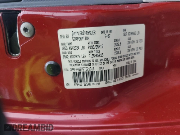 2007 Chrysler PT Cruiser with VIN 3A4FY48B77T621310, listed as a Copart auction lot 80378334 with 73,517 mi miles and Salvage title. Bid and sale history available at DreamBid. Image 13.