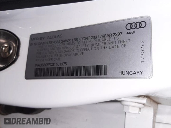 2016 Audi A3 2.0T Premium with VIN WAUB8GFFXG1101375, listed as a Copart auction lot 53969602 with 87,094 mi miles. Bid and sale history available at carsss.com. Image 10.