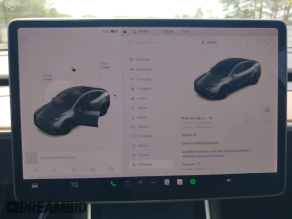 2020 Tesla Model Y Long Range with VIN 5YJYGDEE2LF029385, listed as a IAAI auction lot 42164786 with 58,685 mi miles and . Bid and sale history available at DreamBid. Image 18.