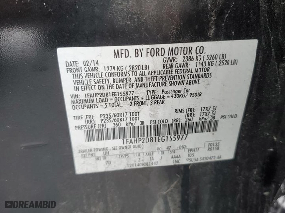2014 Ford Taurus SE with VIN 1FAHP2D81EG155977, listed as a Copart auction lot 86123674 with 75912 miles and Salvage Title. Bid and sale history available at carsss.com. Image 12.