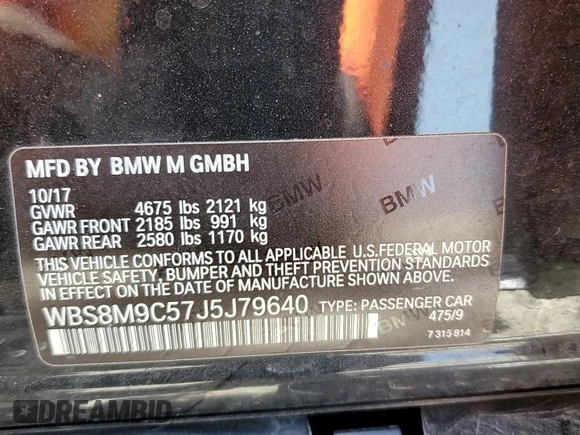 2018 BMW M3 z VIN WBS8M9C57J5J79640, wystawiony jako Copart lot #51247225 z przebiegiem 82 582 mil mil oraz Szkoda całkowita • Salvage title. Historia ofert i sprzedaży dostępna na DreamBid. Obrazek 13.