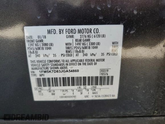 2018 Ford Explorer XLT z VIN 1FM5K7D83JGA54860, wystawiony jako Copart lot #50324645 z przebiegiem 167 304 mil mil oraz Czysty tytuł • Clean title. Historia ofert i sprzedaży dostępna na DreamBid. Obrazek 13.