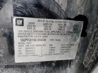 2016 Chevrolet Colorado 4WD LT с VIN 1GCPTCE19G1394336, выставлен на аукционе Copart как лот 43667285 с пробегом 281 739 миль миль и Списание • Salvage title. История ставок и продаж доступна на DreamBid. Изображение 12.