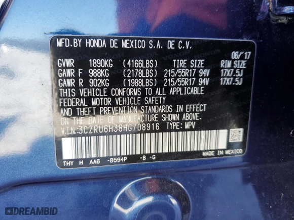 2017 Honda HR-V LX with VIN 3CZRU6H38HG708916, listed as a Copart auction lot 48661125 with 135,063 mi miles and Salvage Title. Bid and sale history available at carsss.com. Image 12.