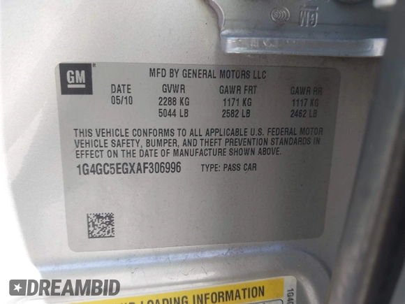 2010 Buick LaCrosse CXL with VIN 1G4GC5EGXAF306996, listed as a IAAI auction lot 42252812 with 224,222 mi miles and . Bid and sale history available at DreamBid. Image 9.