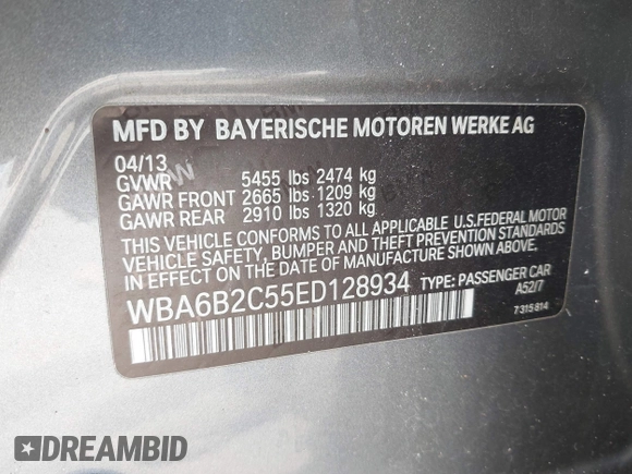 2014 BMW 6 Series 650i z VIN WBA6B2C55ED128934, wystawiony jako IAAI lot #42070641 z przebiegiem 102 597 mil mil oraz . Historia ofert i sprzedaży dostępna na DreamBid. Obrazek 9.