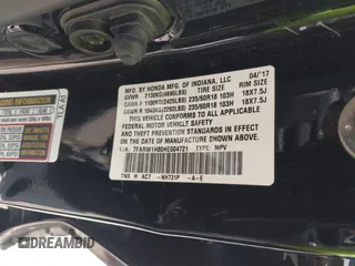 2017 Honda CR-V EX-L with VIN 7FARW1H80HE004721, listed as a IAAI auction lot 42063324 with 33,226 mi miles. Bid and sale history available at carsss.com. Image 9.