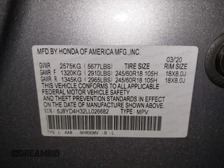 2020 Acura MDX with VIN 5J8YD4H32LL026682, listed as a IAAI auction lot 41977292 with 80,009 mi miles and . Bid and sale history available at DreamBid. Image 9.