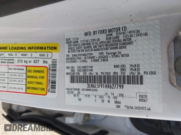 2017 Lincoln MKZ Reserve with VIN 3LN6L5F91HR627799, listed as a IAAI auction lot 42280512 with 110,632 mi miles and . Bid and sale history available at DreamBid. Image 9.