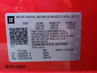 2020 Chevrolet Blazer LT z VIN 3GNKBCRS3LS673457, wystawiony jako Copart lot #54563295 z przebiegiem 57 071 mil mil oraz Nie do naprawy • Non repairable. Historia ofert i sprzedaży dostępna na DreamBid. Obrazek 13.