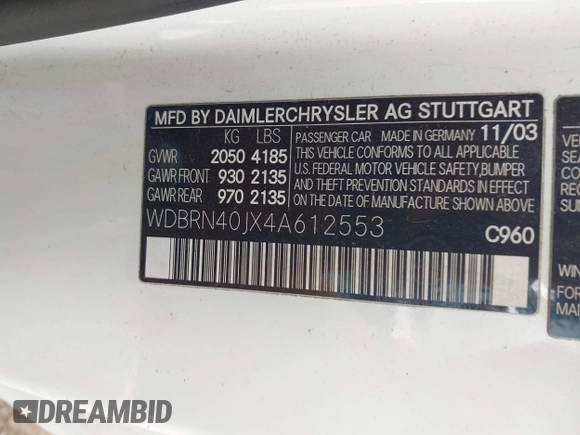 2004 Mercedes-Benz C 230 Kompressor z VIN WDBRN40JX4A612553, wystawiony jako IAAI lot #42255269 z przebiegiem Nie podano mil oraz . Historia ofert i sprzedaży dostępna na DreamBid. Obrazek 9.