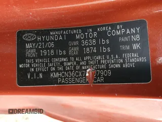 2007 Hyundai Accent SE with VIN KMHCN36CX7U007909, listed as a Copart auction lot 48319725 with 195,609 mi miles and Clean Title. Bid and sale history available at carsss.com. Image 12.