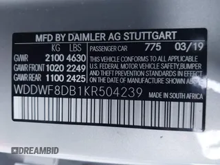 2019 Mercedes-Benz C 300 with VIN WDDWF8DB1KR504239, listed as a IAAI auction lot 41328372 with 22,924 mi miles and . Bid and sale history available at DreamBid. Image 9.