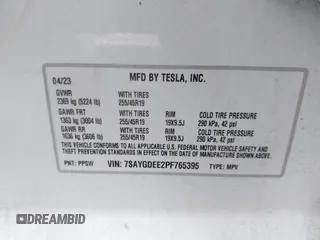 2023 Tesla Model Y Long Range with VIN 7SAYGDEE2PF765395, listed as a IAAI auction lot 41688080 with 27,792 mi miles and . Bid and sale history available at DreamBid. Image 9.