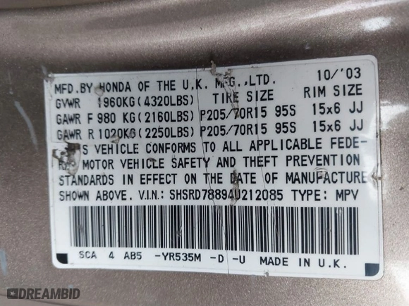 2004 Honda CR-V EX with VIN SHSRD78894U212085, listed as a IAAI auction lot 41314641 with 49,733 mi miles. Bid and sale history available at carsss.com. Image 9.