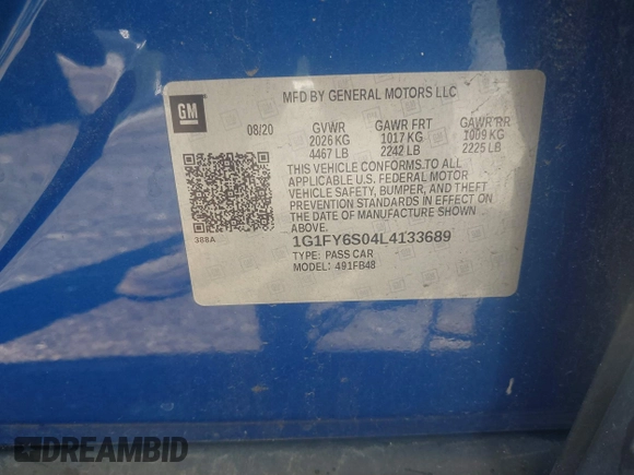 2020 Chevrolet Bolt EV LT with VIN 1G1FY6S04L4133689, listed as a IAAI auction lot 42116747 with 29,150 mi miles and . Bid and sale history available at DreamBid. Image 9.